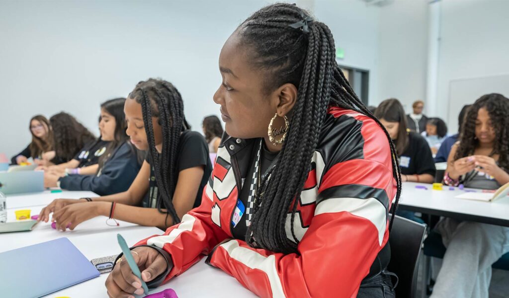 Students at desks in class