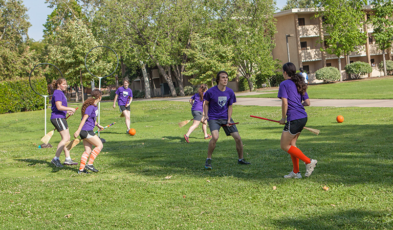 Harvey Mudd Students during Quidditch Practice.