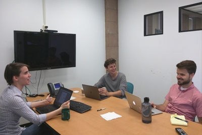 Elly Schofield working with Prof. Jim Boerkoel and Filip Skrzensinski '17 on a project.