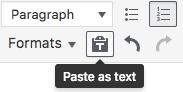 Screenshot of location of the 'paste as text' button.