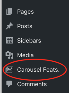 Position of the 'Carousel Feats.' option in the dashboard menu.