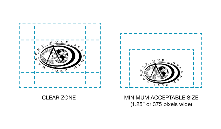 Diagram showing required spacing around college logo