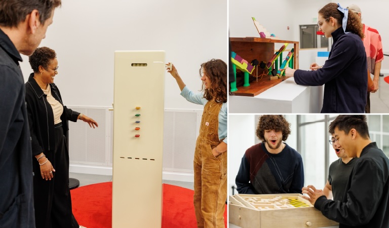 Montage of people examining weird device