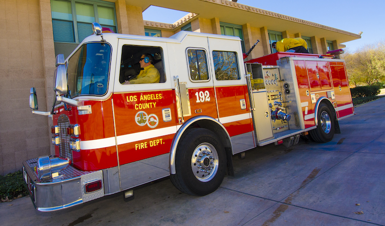 Fire truck parked in front of building