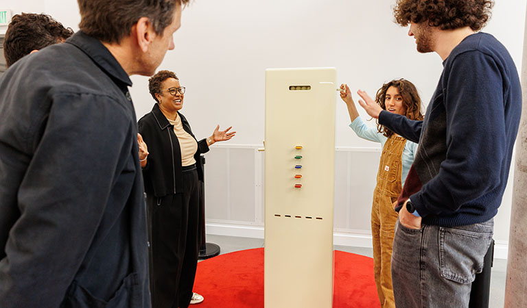Kleroterion in gallery with students
