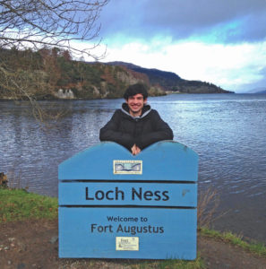 Harvey Mudd student Casey Gardner '19 at Loch Ness in the Scottish Highlands.