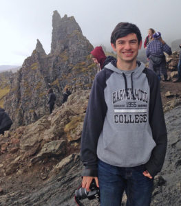 Harvey Mudd student Casey Gardner '19 at the Old Man of Storr (a well-known rock formation), Isle of Skye.