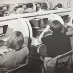 A photo of nursing students learning with PLATO III at Mercy Hospital, Chicago, IL. Courtesy of the University of Illinois Archive, Collection “