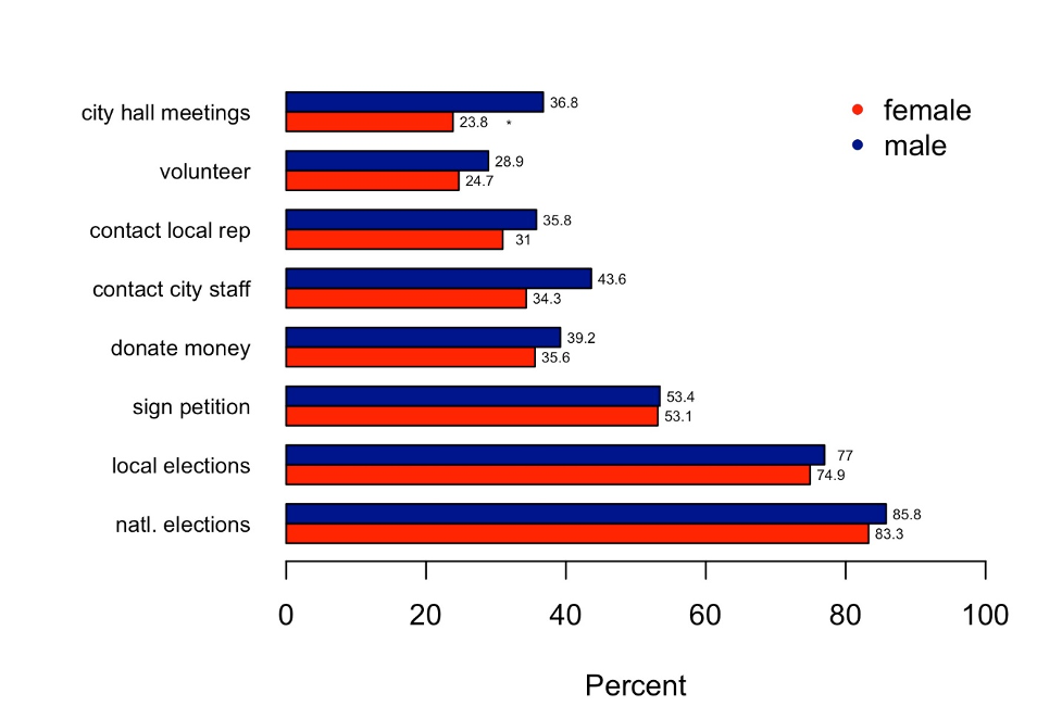 A chart showing political participation by women and men.