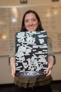 Consultant holds word board