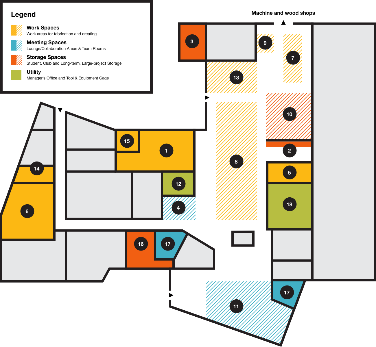 Makerspace floorplan. Key below.