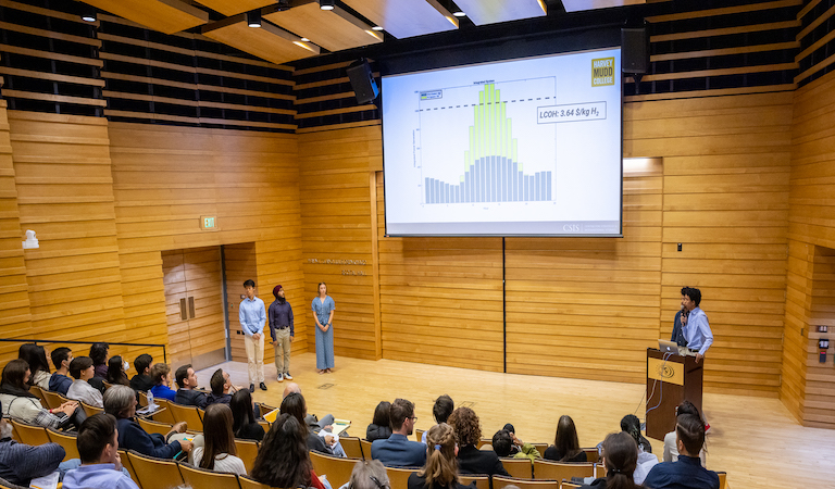 Group of 5 students giving a presentation to an audience.