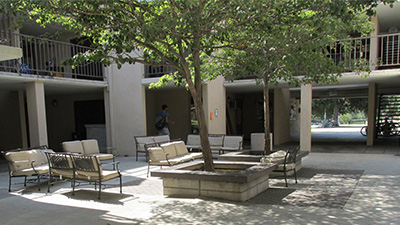 The J.L. Atwood Residence Hall courtyard.