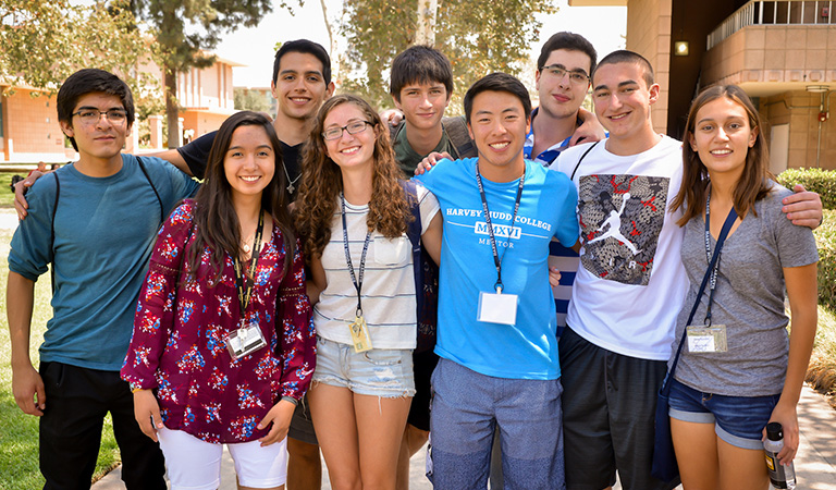 Nine students gathered for a group picture on orientation day.