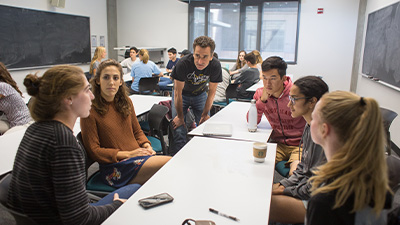 Students around tables