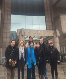 Josephine Wong and friends outside a building.