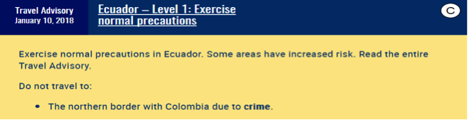 Travel rating example. Described under heading Ecuador Example below.