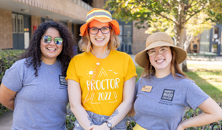 Three Harvey Mudd student leaders posing for a photo.