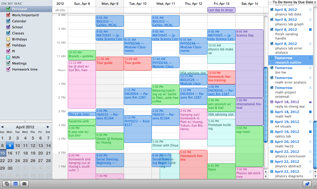 my college schedule